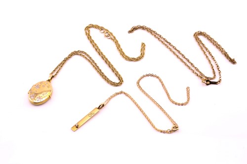 Lot 351 - Three necklaces, comprising of a 9ct gold...