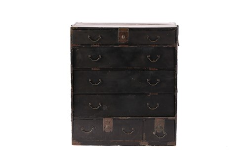 Lot 181 - A Japanese black lacquer five-drawer tansu...