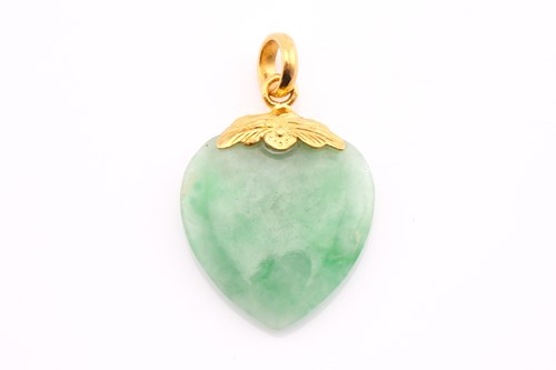 Lot 436 - A heart shape jade pendant, measuring...