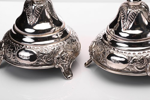 Lot 618 - A pair of Dutch style silver table...