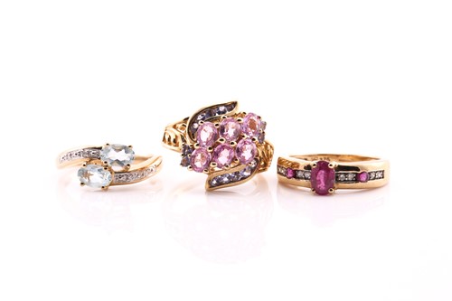 Lot 372 - Three multi-gem dress rings, each set in 9ct...