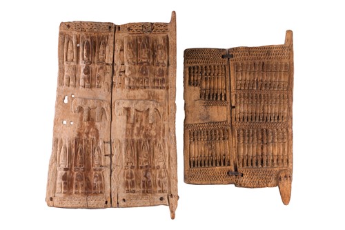 Lot 11 - Two Dogon carved hardwood granary doors, Mali,...