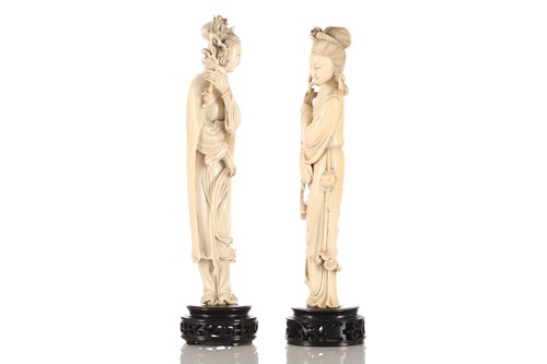 Lot 159 - Two Chinese ivory figures of Guanyin, Qing,...