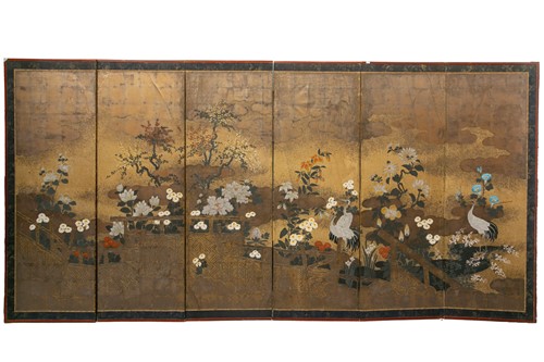 Lot 94 - A Japanese six-panel paper byobu screen,...