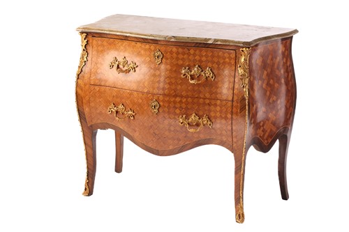 Lot 231 - A Louis XV style parquetry cube inlaid walnut...