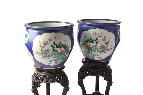 Lot 191 - A pair of Chinese porcelain fish bowls, late...