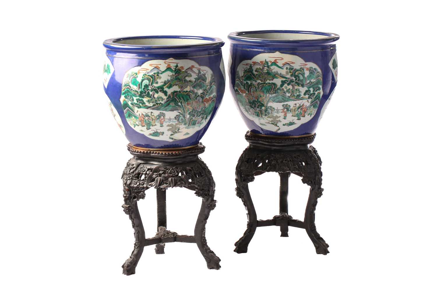 Lot 191 - A pair of Chinese porcelain fish bowls, late...
