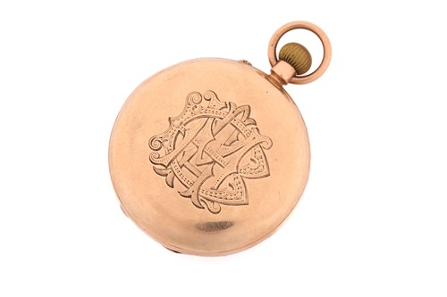 Lot 523 - An open face 9ct gold pocket watch, with a...