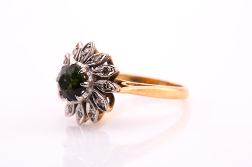 Lot 156 - A tourmaline and diamond cluster ring, the...