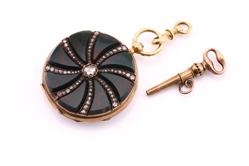 Lot 534 - A diamond and bloodstone set lady's gold fob...