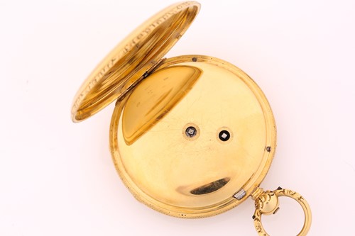 Lot 504 - An open face pocket watch with an 18ct gold...