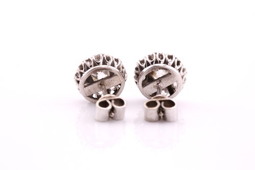 Lot 40 - Pair of diamond cluster earrings, each centred...
