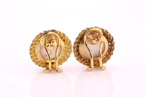 Lot 433 - Pair of Mabe pearl earrings, each centred by a...