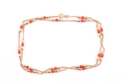 Lot 226 - Coral bead chain necklace,bolt ring clasp,...