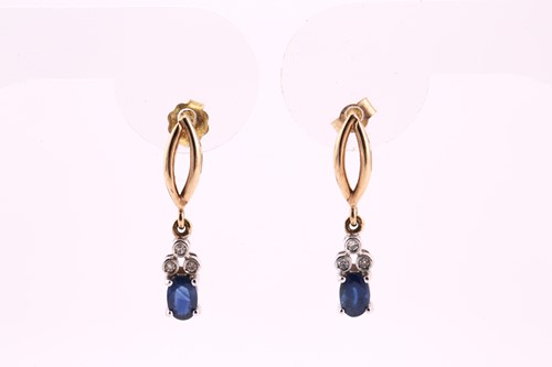 Lot 201 - A pair of sapphire and diamond earrings, each...