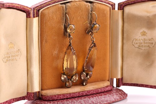 Lot 29 - A pair of citrine ear pendants, mid 20th...