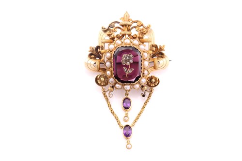 Lot 3 - A Victorian amethyst, diamond and seed pearl...