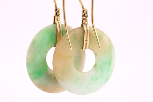 Lot 71 - A pair of jade Pi earrings, with yellow...