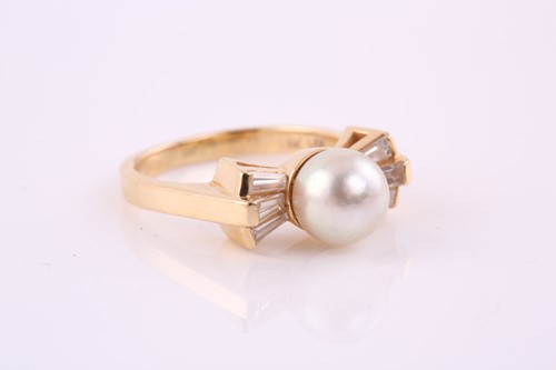 Lot 205 - A pearl and diamond ring, the cultured pearl...