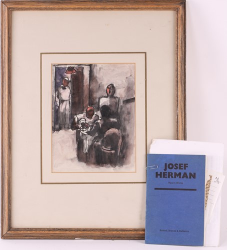 Lot 84 - Josef Herman (1911-2000), 'In the Cafe', pen &...