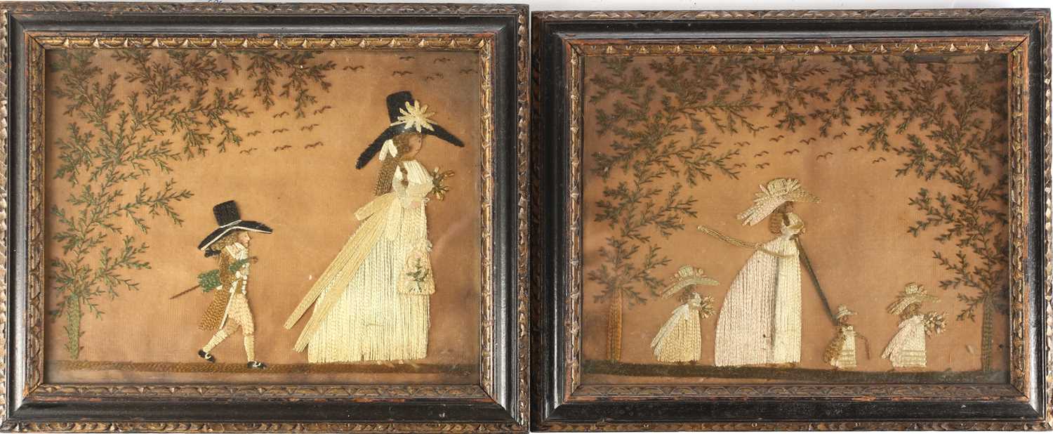 Lot 379 - A pair of Georgian woolwork scenes; family...
