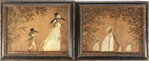 Lot 379 - A pair of Georgian woolwork scenes; family...