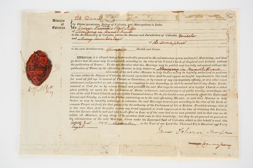 Lot 484 - A 19th century Indian Raj marriage certificate,...