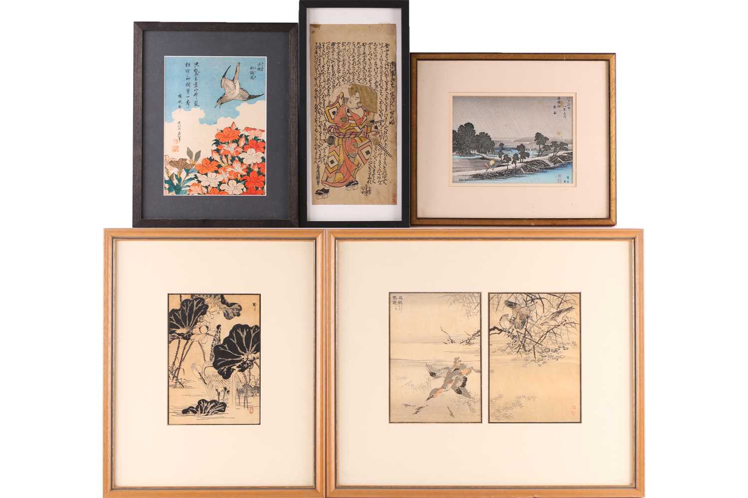 Lot 182 - Five Japanese woodblock prints, to include...