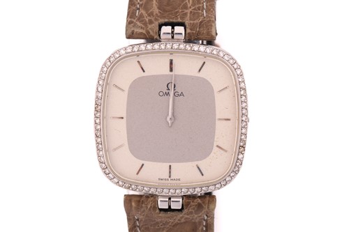 Lot 505 - An Omega quartz wristwatch with a diamond-set...