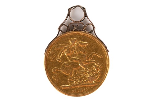 Lot 423 - A Victorian 1895 gold sovereign with soldered...