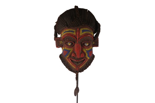Lot 38 - A Bamun beaded face mask, Cameroon, with woven...