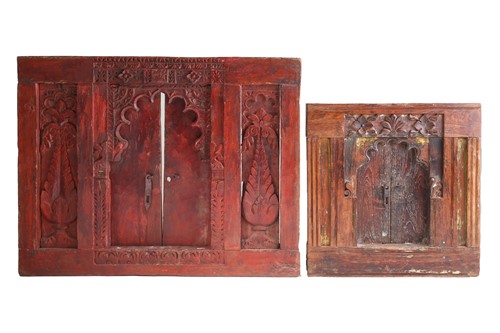 Lot 116 - A Pashtun carved wood window, Swat Valley,...