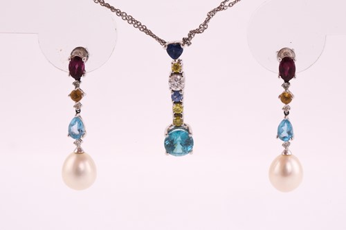 Lot 173 - A suite of a multi-gem-set necklace and...