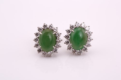 Lot 272 - A pair of jadeite entourage ear studs, each...