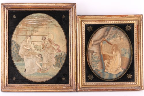 Lot 544 - A group of four George III oval silk works,...