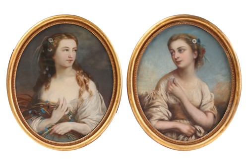 Lot 101 - A pair of large 19th century pastel portraits,...