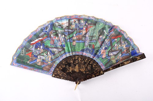 Lot 169 - A Chinese lacquered mandarin fan, 19th century,...