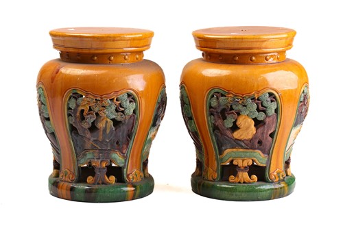 Lot 127 - A pair of Chinese pottery Sancai vase...