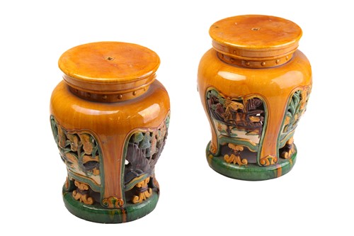 Lot 127 - A pair of Chinese pottery Sancai vase...
