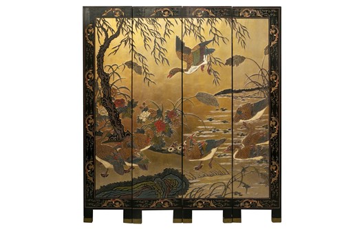 Lot 115 - A Chinese coromandel style lacquer screen,...