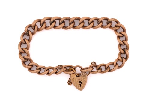 Lot 148 - A 9ct gold bracelet with a heart padlock,...