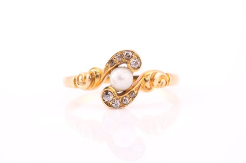 Lot 98 - An 18ct yellow gold, diamond, and pearl...