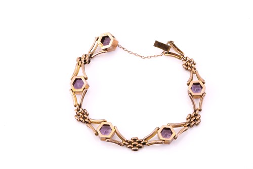 Lot 339 - An Edwardian 9ct gold amethyst bracelet,...