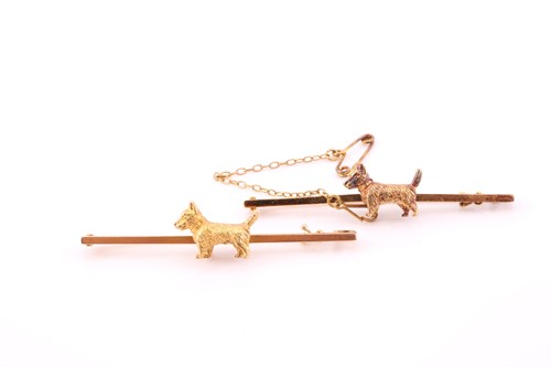 Lot 291 - Two Victorian 15ct gold Scottie dog bar...