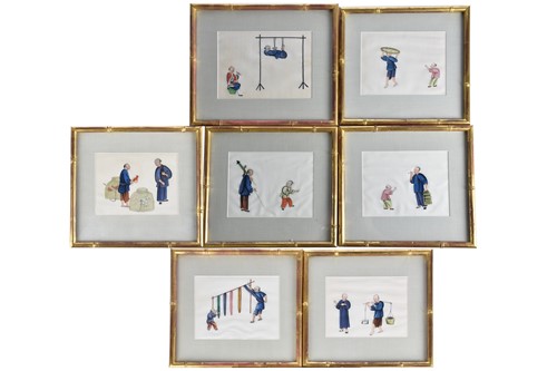 Lot 177 - A set of seven Chinese pith paper paintings,...