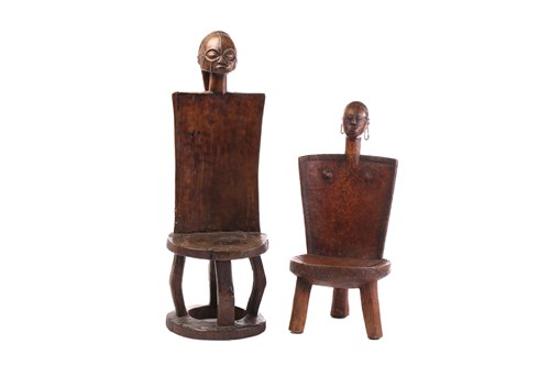 Lot 19 - A Tabwa carved wood chair, Tanzania, the head...