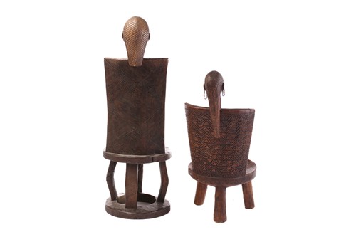 Lot 19 - A Tabwa carved wood chair, Tanzania, the head...