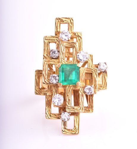Lot 172 - A modernist emerald and diamond dress ring,...