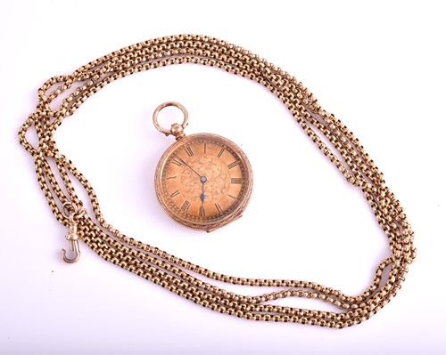 Lot 230 - An Edwardian fob pocket watch and long-chain,...