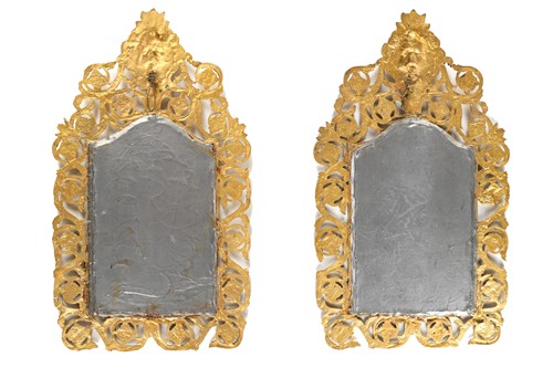 Lot 284 - A pair of small Victorian gilt brass arched...